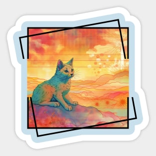 Summertime Cat Enjoying Outside For Summer Solstice With Colorful Background With Nature Scene With Cat Being Cute For Pet Owner Who Loves Sticker